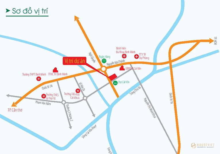Vị trí Khu Chợ và Nhà phố liên kế thị xã Bình Minh trên bản đồ